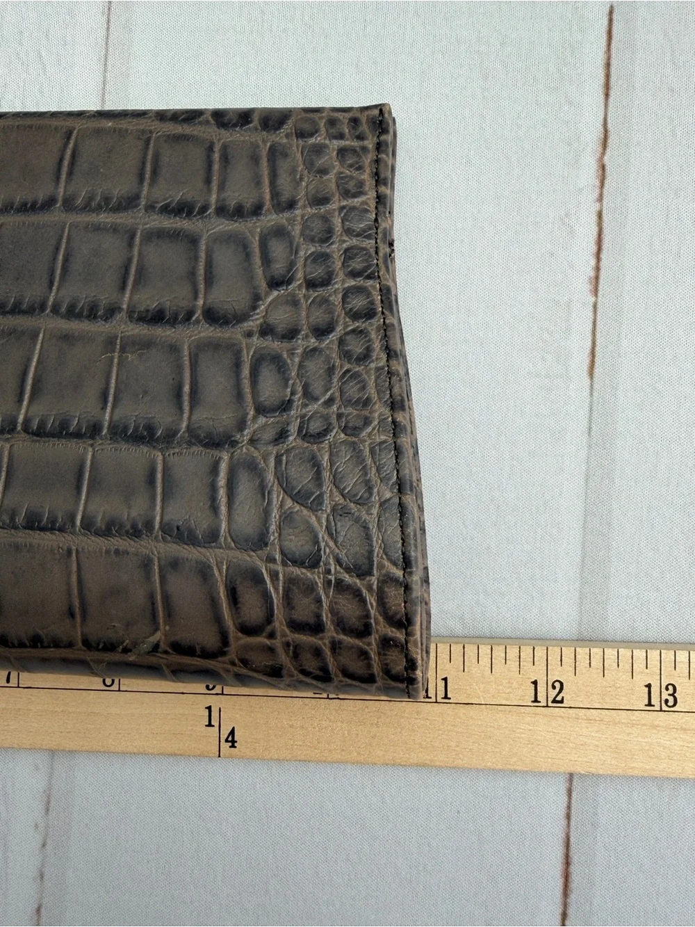 Calvin Klein Croc Embossed Clutch Bag Brown Gray Portfolio Handbag